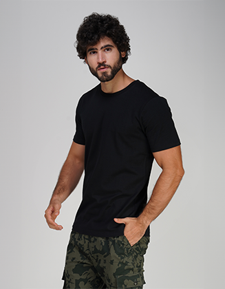 Round Neck Solid T-shirt 100% Cotton Fabric (Black)
